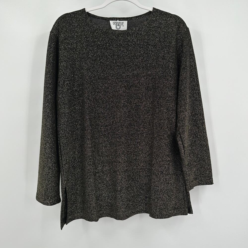 Cervelle Womens Vintage‎ Metallic Top Size L Gold Black Sparkle Glam Retro